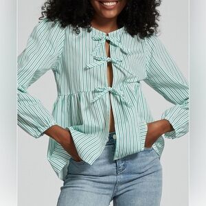 Unbranded Green and white Striped Peplum Tie top/ Size medium